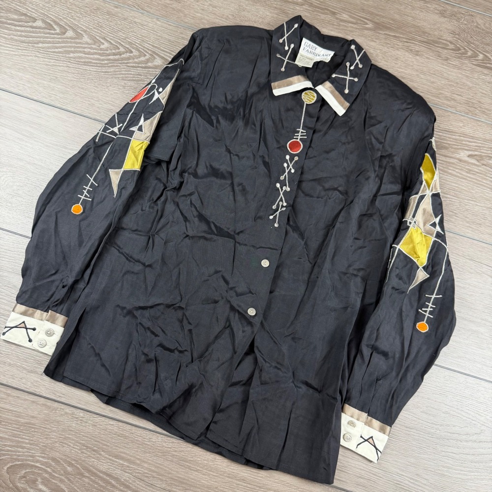 Gary Fabrikant Womens Blouse Geometric Embroidered Abstract Black 4
